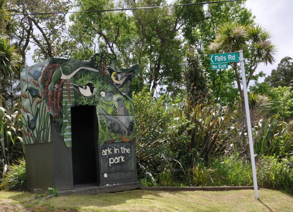 ark in the park sign, waitakere ranges regional park, north island, new zealand