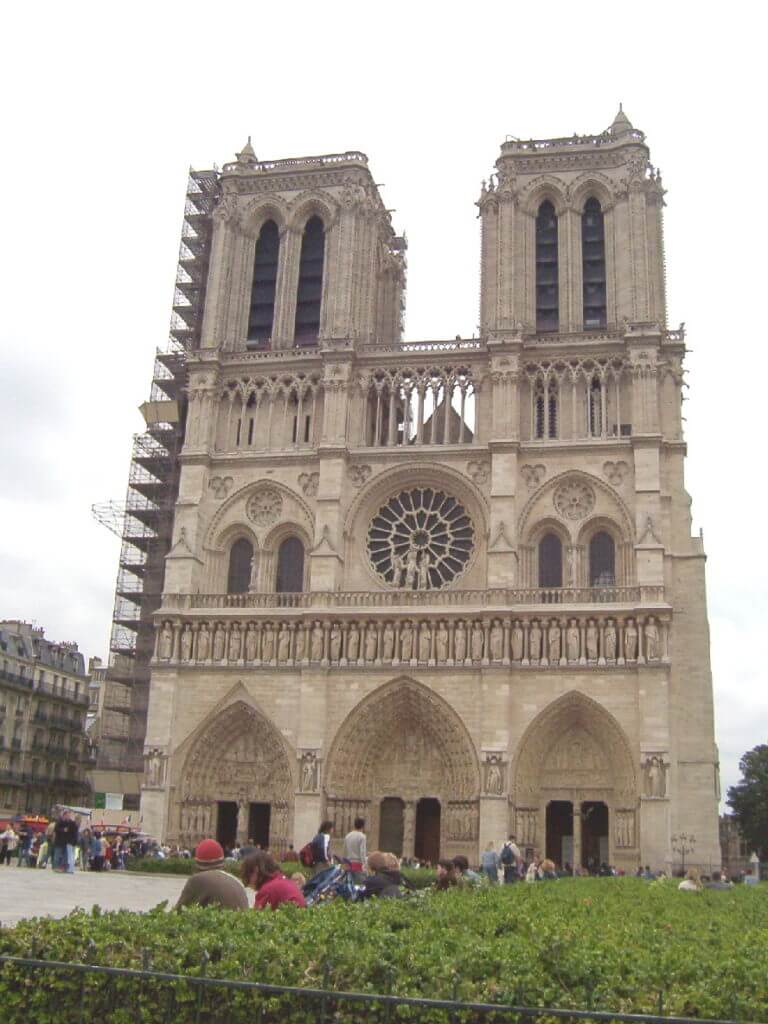 western facade of notre dame cathedral, paris, france