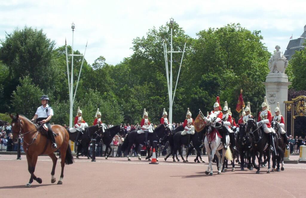 queen's life guards on parade, buckingham palace, london, england 