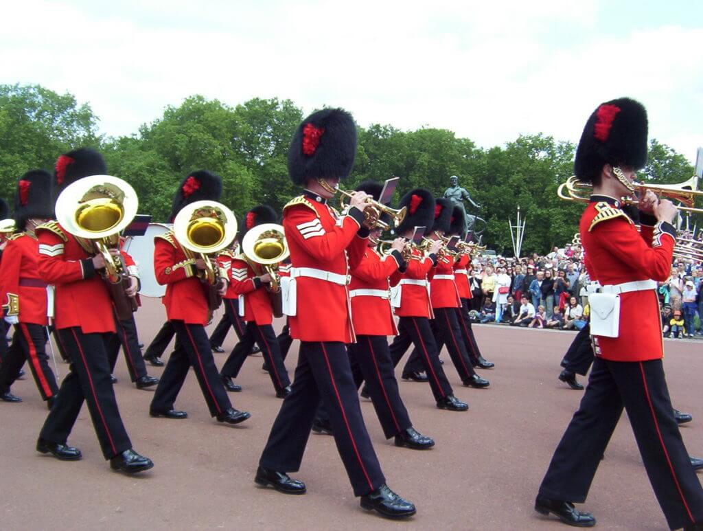 regimental band on parade, buckingham palace, london, england
