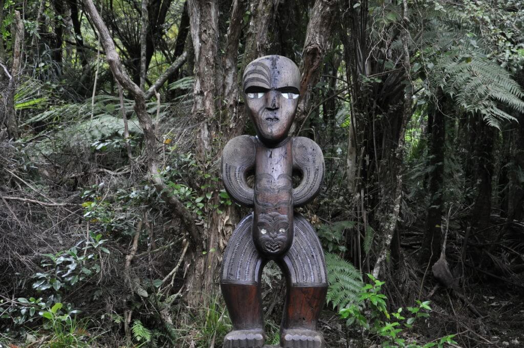 a sculpture representing manu whenua, ark in the park, waitakere ranges regional park, north island, new zealand