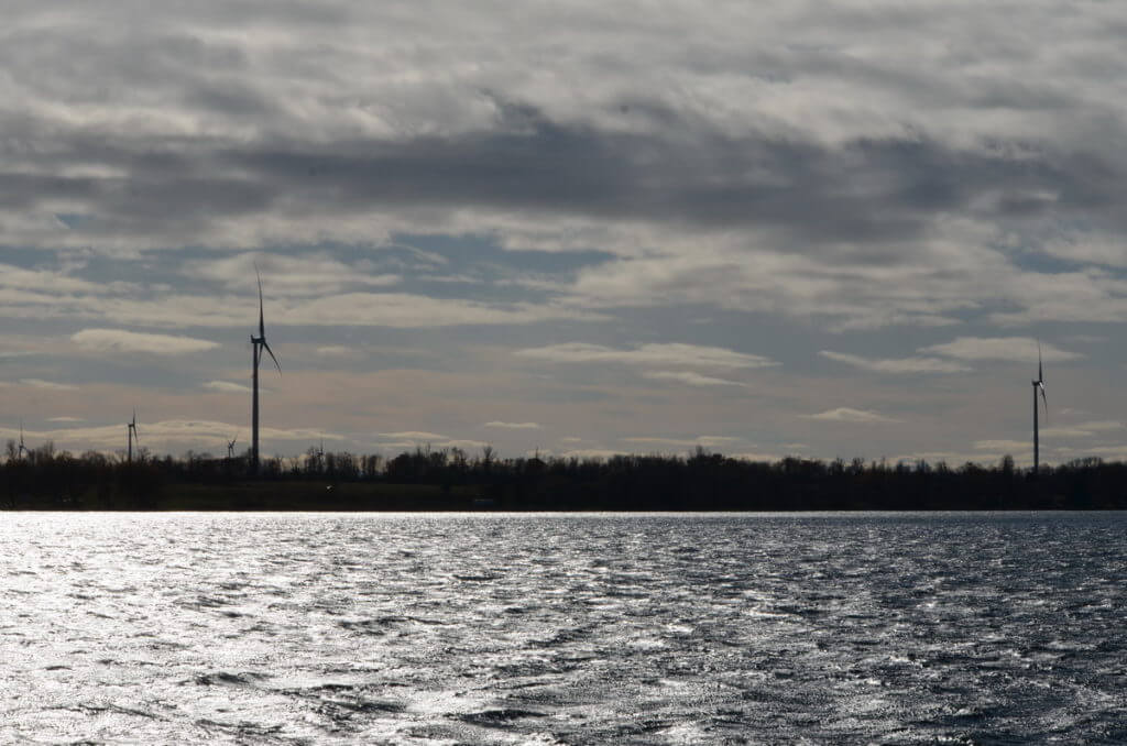 Wind turbines on Amherst Island, Ontario, Canada.