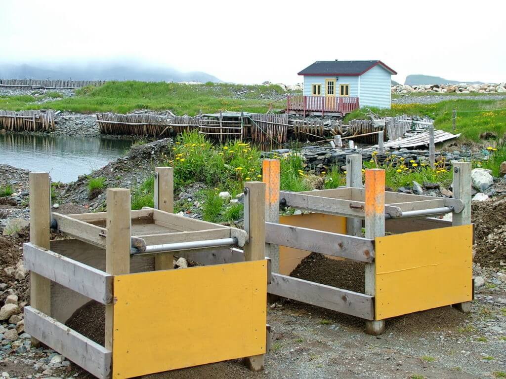 shaker boxes, table screens, archeological dig, colony of avalon, newfoundland, canada