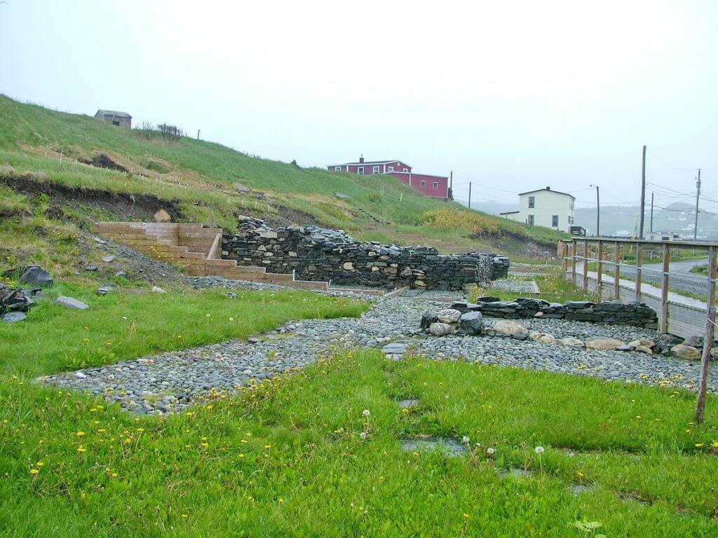 stone foundations, at the archaeology dig, lost colony of avalon, newfoundland, canada