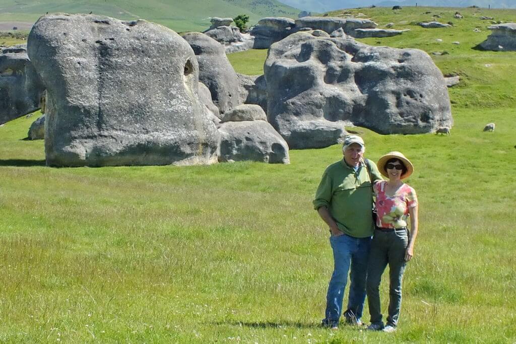 jean and bob at elephant rocks, south island, new zealand