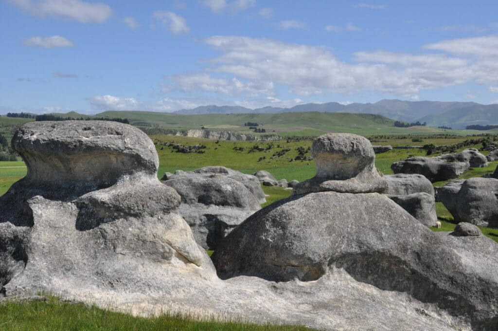 landscape featuring elephant rocks, duntroon, south island, new zealand