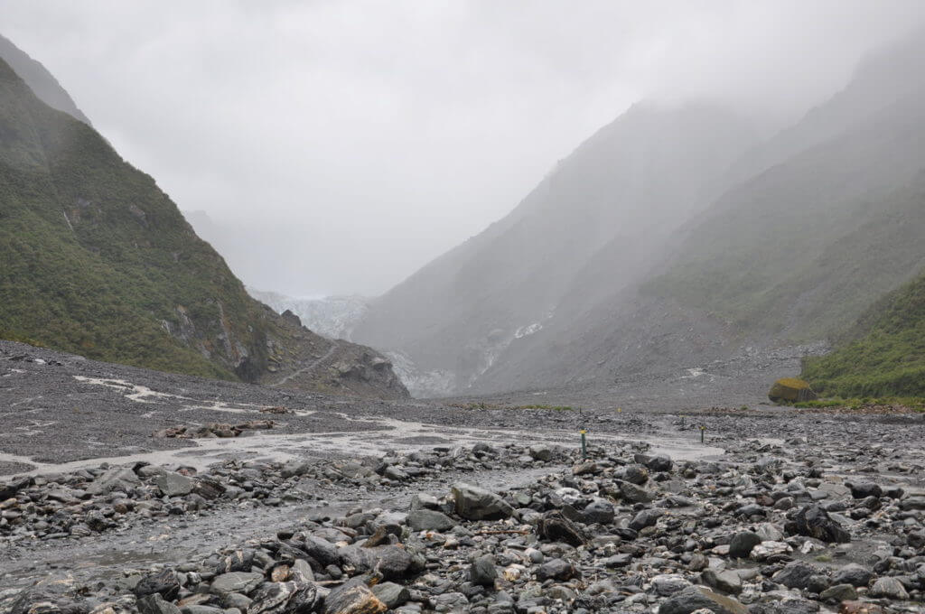 hiking trail to fox glacier, south island, new zealand