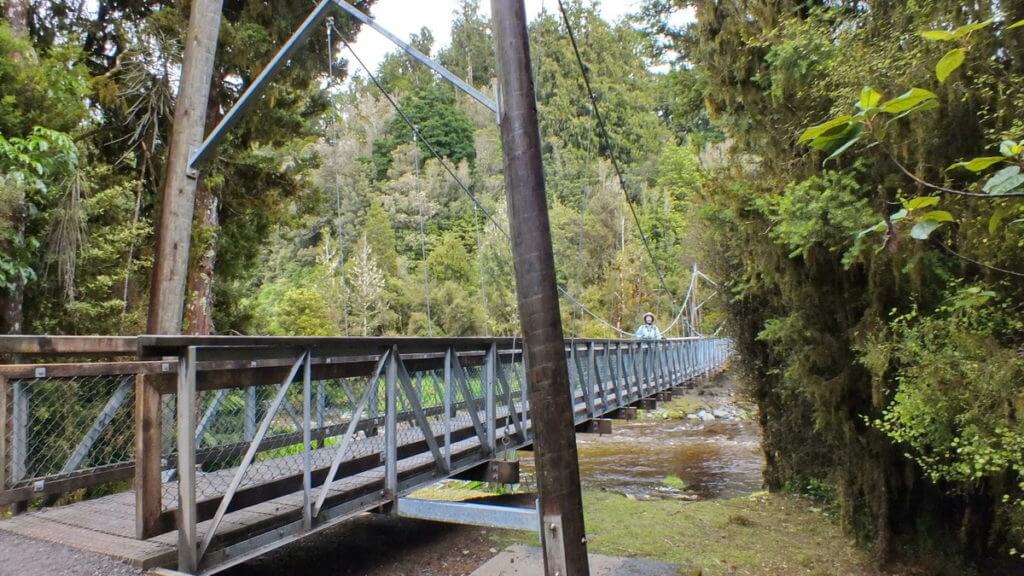 the clearwater river suspension bridge, lake matheson, south island, new zealand