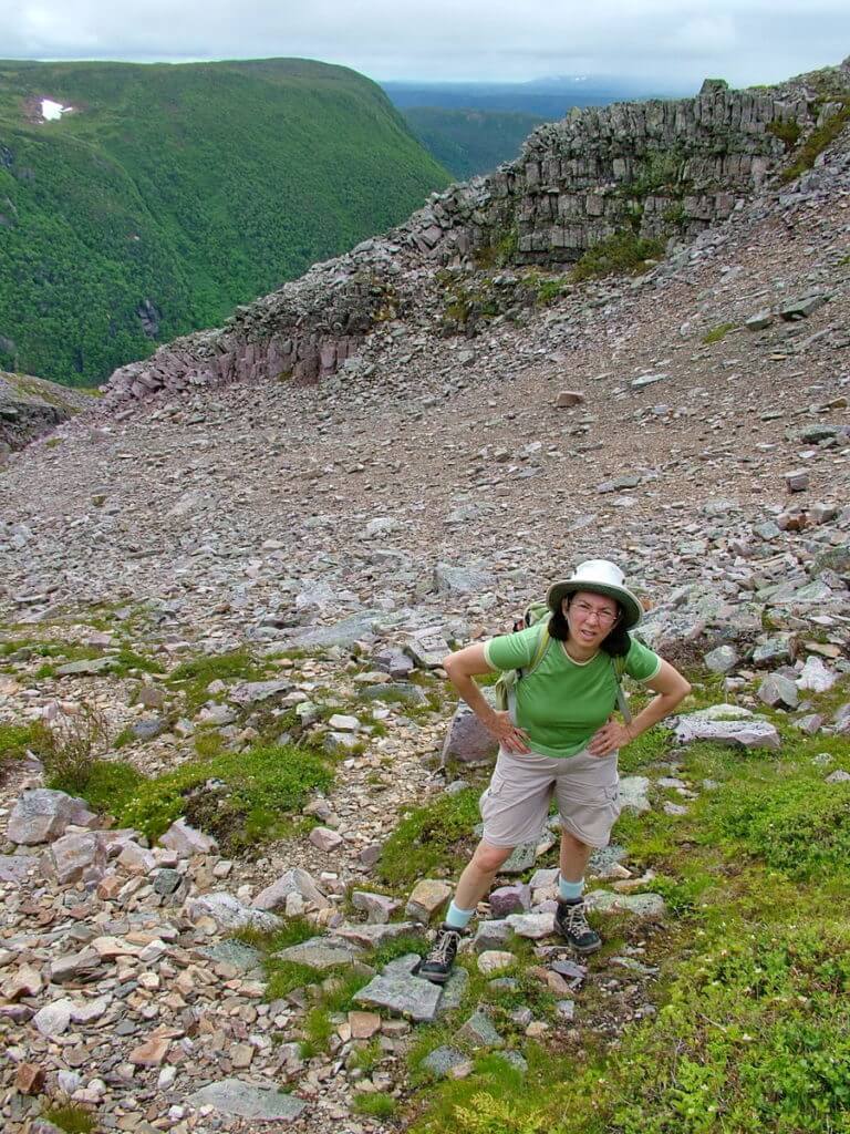 jean in the gully, gros morne mountain trail, newfoundland, canada