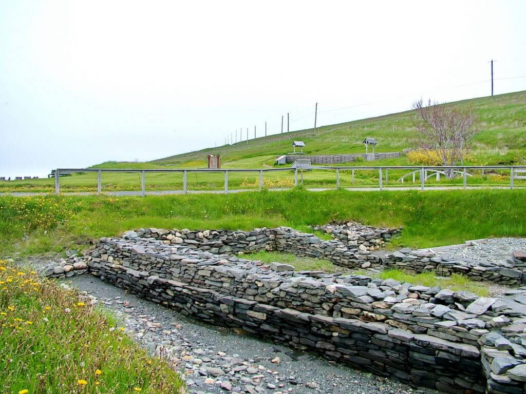 stone foundations, at the archaeology dig, lost colony of avalon, newfoundland, canada