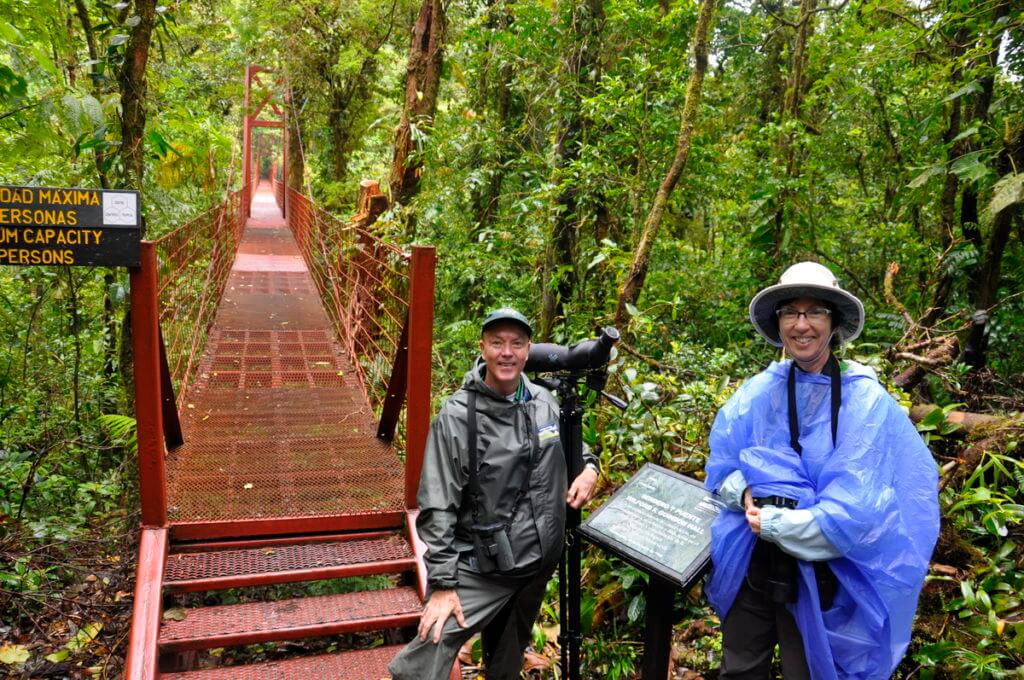 jean and ricardo guindon at the hanging bridge, monteverde cloud forest preserve, costa rica