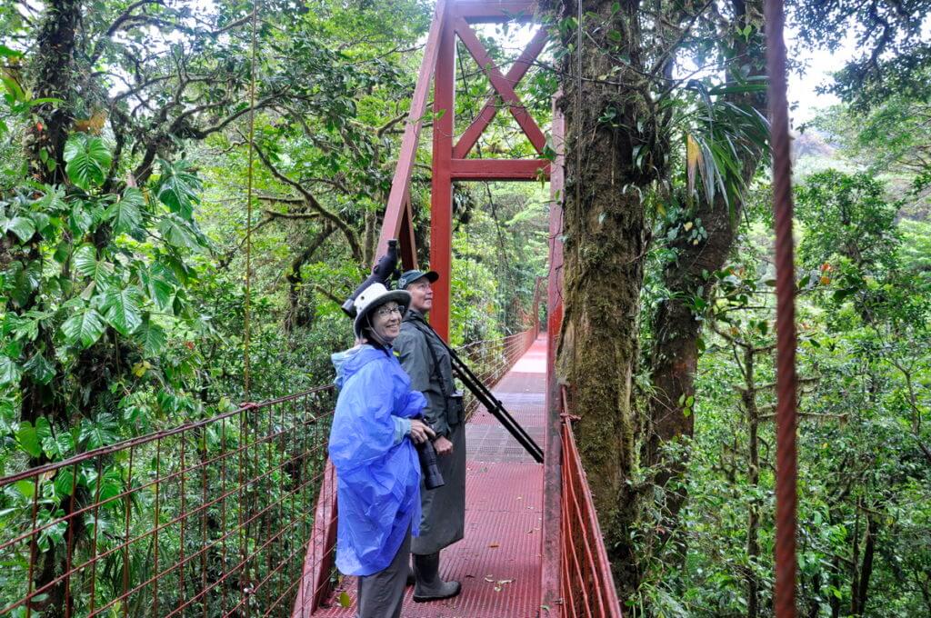 jean on the red hanging bridge, monteverde cloud forest preserve, costa rica