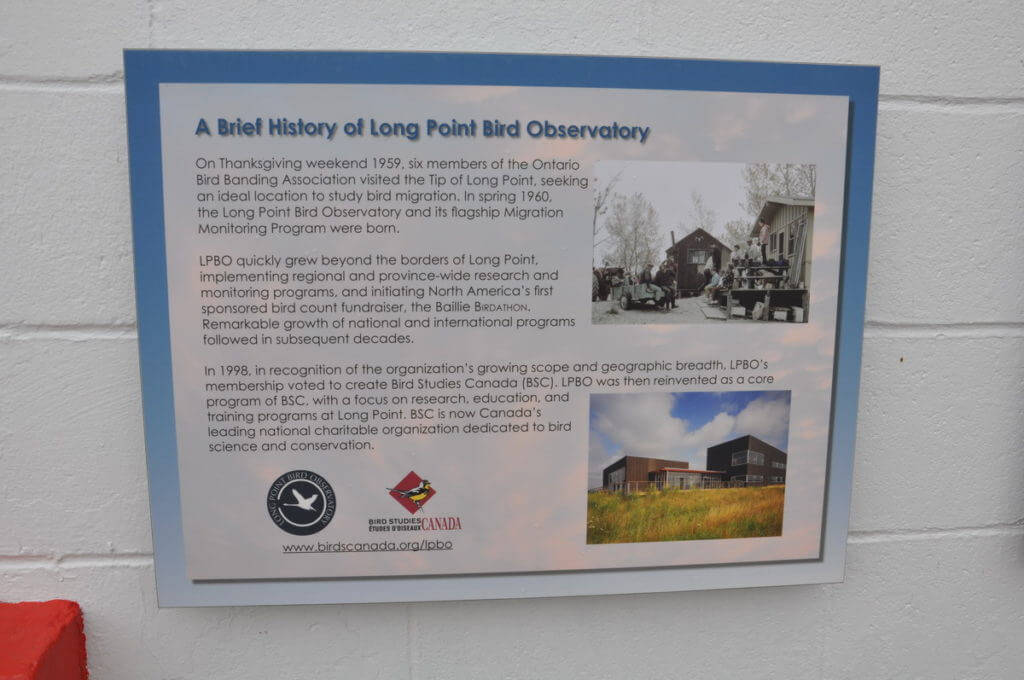 an information sign, long point bird observatory, the tip of long point, lake erie, ontario