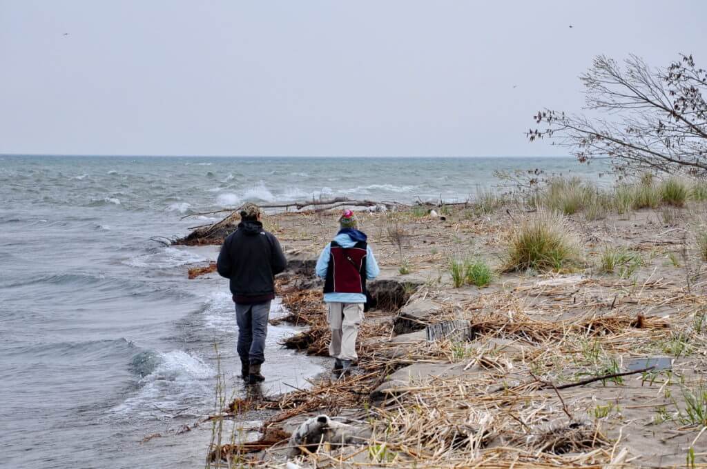 jean and garrett walk to the tip, long point, lake erie, ontario