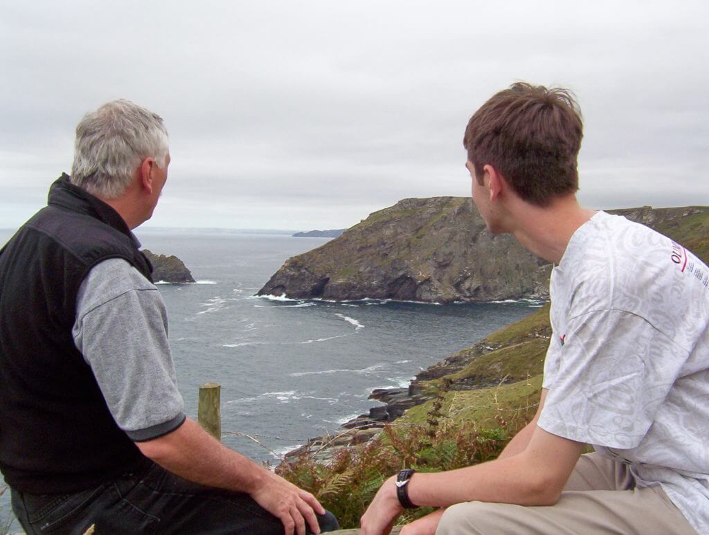 bob and his son, coast of cornwall, england