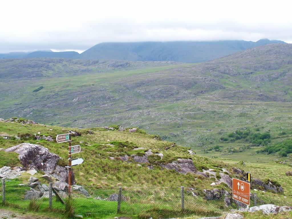 ring of kerry road sign, killarney national park, ireland