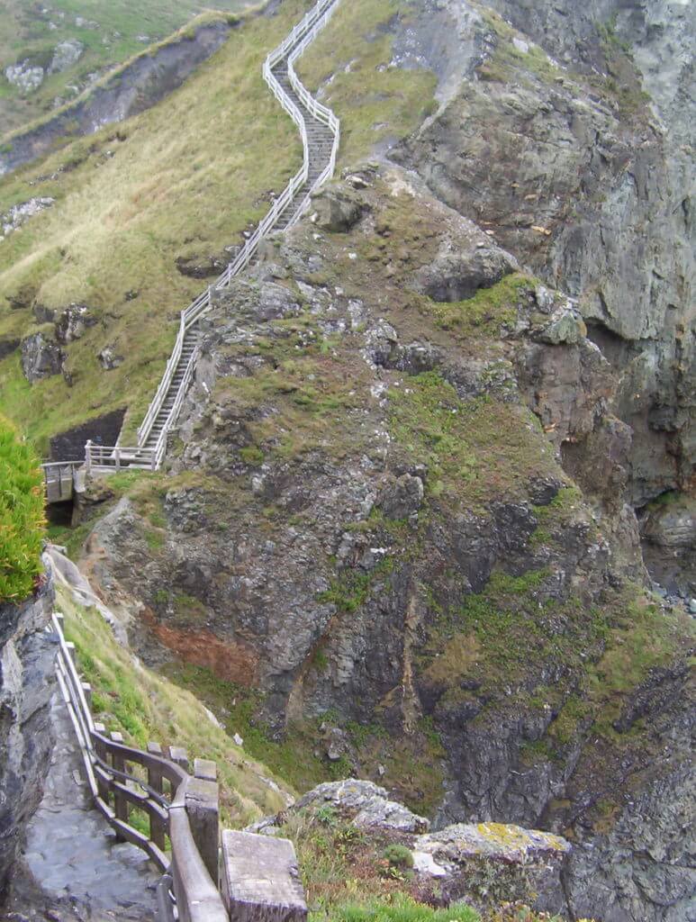 steep stairs to tintagel castle, cornwall, england