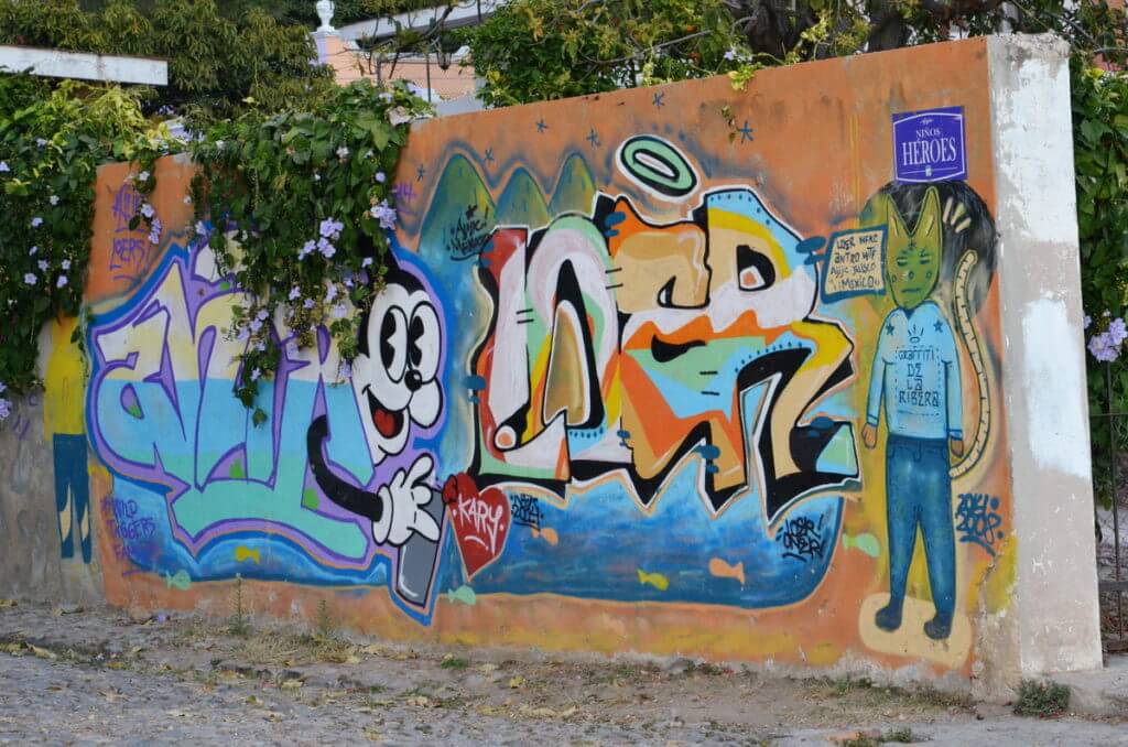 graffiti along the malecon, ajijic, lake chapala, mexico