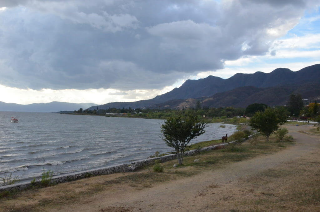storm clouds gather over lake chapala, ajijic, mexico