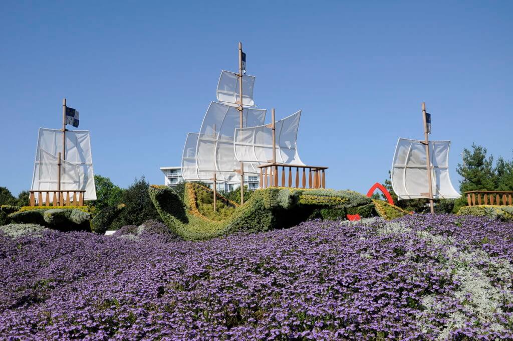 three ships from france, mosaiculture 2018, gatineau, quebec, canada 