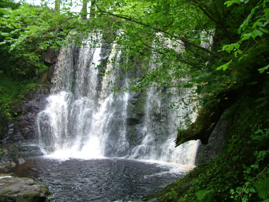 the fall of the hooves waterfalls, ess-na-crub, glenariff forest park, northern ireland