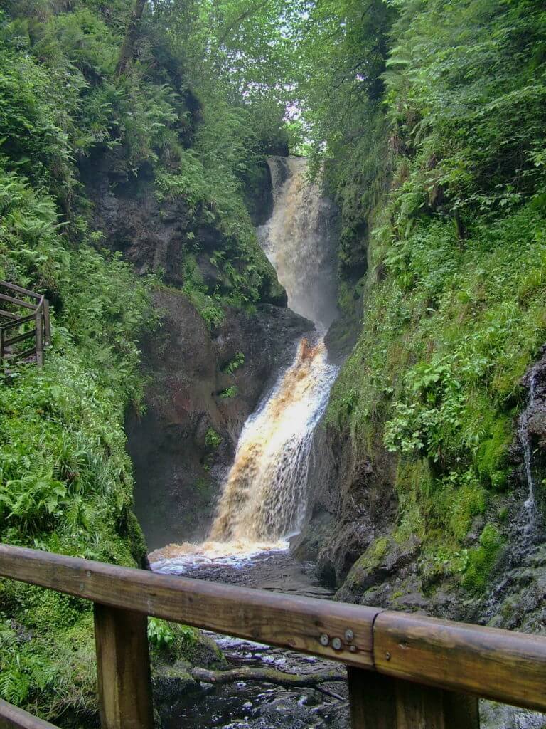 grey mare's tall waterfalls, ess-na-larach, glenariff forest park, northern ireland