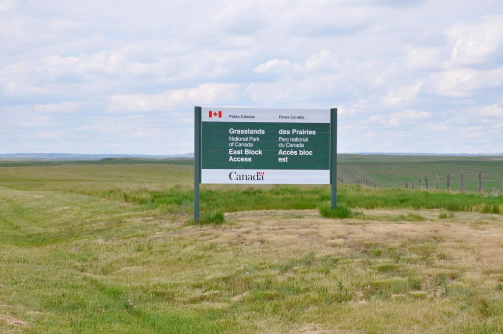grasslands national park east block sign, saskatchewan