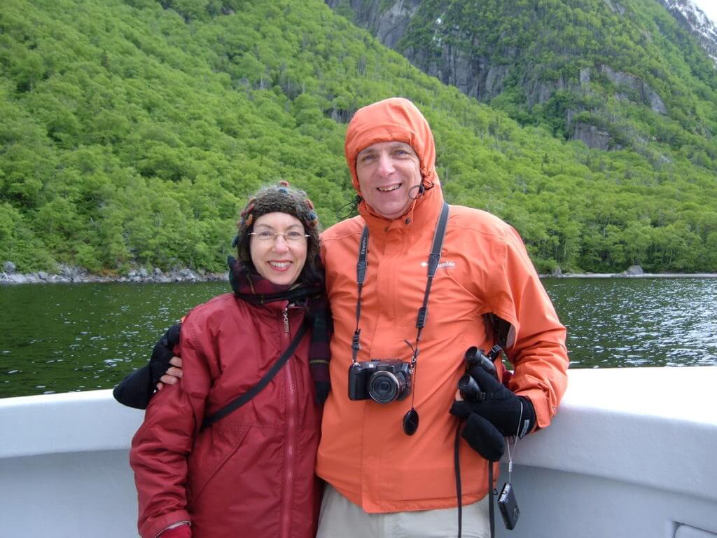 bob and jean on a tour boat, western brook pond, gros morne national park, newfoundland, canada