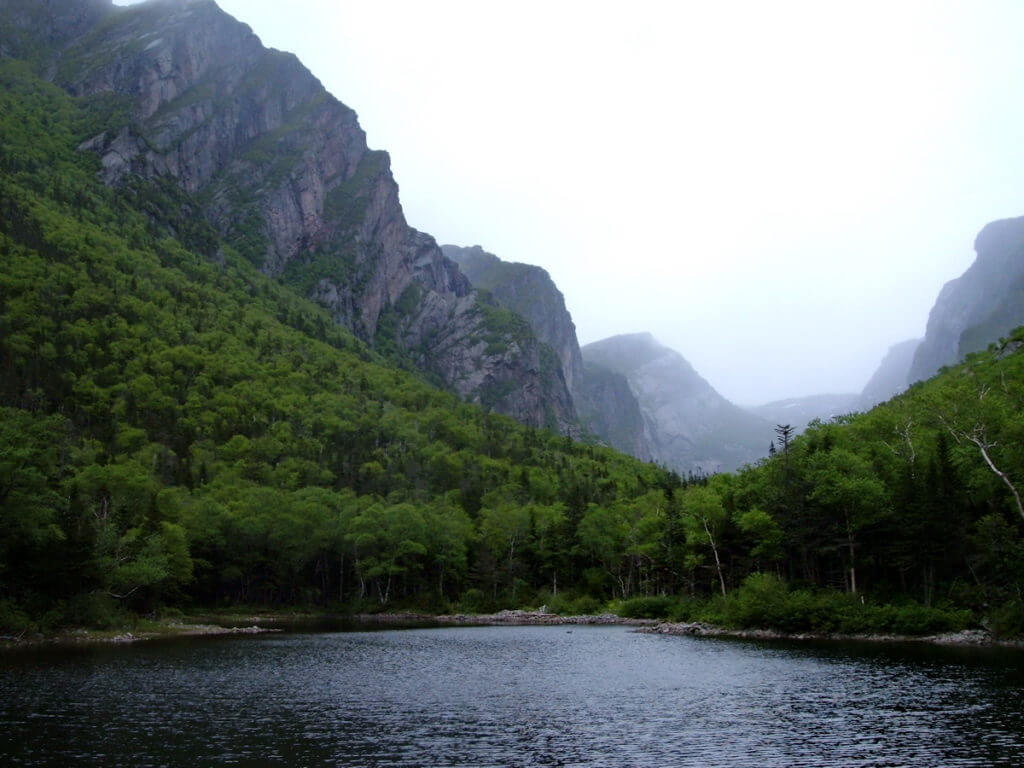 end of the fjord, western brook pond, gros morne national park, newfoundland, canada