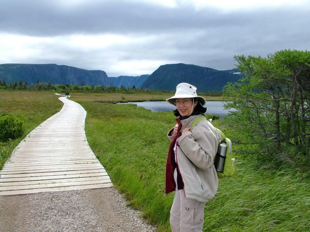 jean hiking to western brook pond, gros morne national park, newfoundland, canada