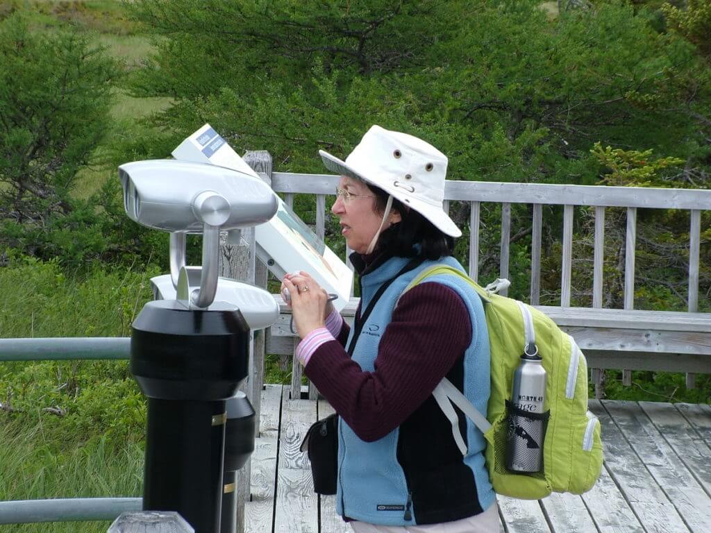 jean at an observation deck near western brook pond, gros morne national park, newfoundland, canada