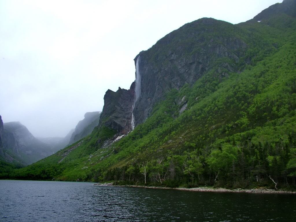 pissing mare falls, western brook pond, gros morne national park, newfoundland, canada