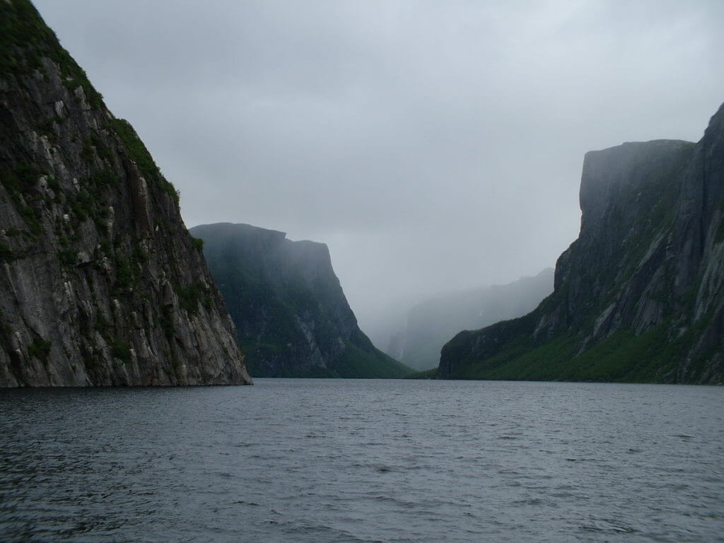 sheer mountainsides, western brook pond, gros morne national park, newfoundland, canada