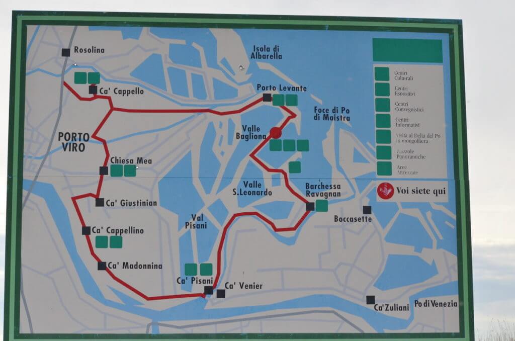 a map of parco regionale veneto del delta del po, po river delta, italy