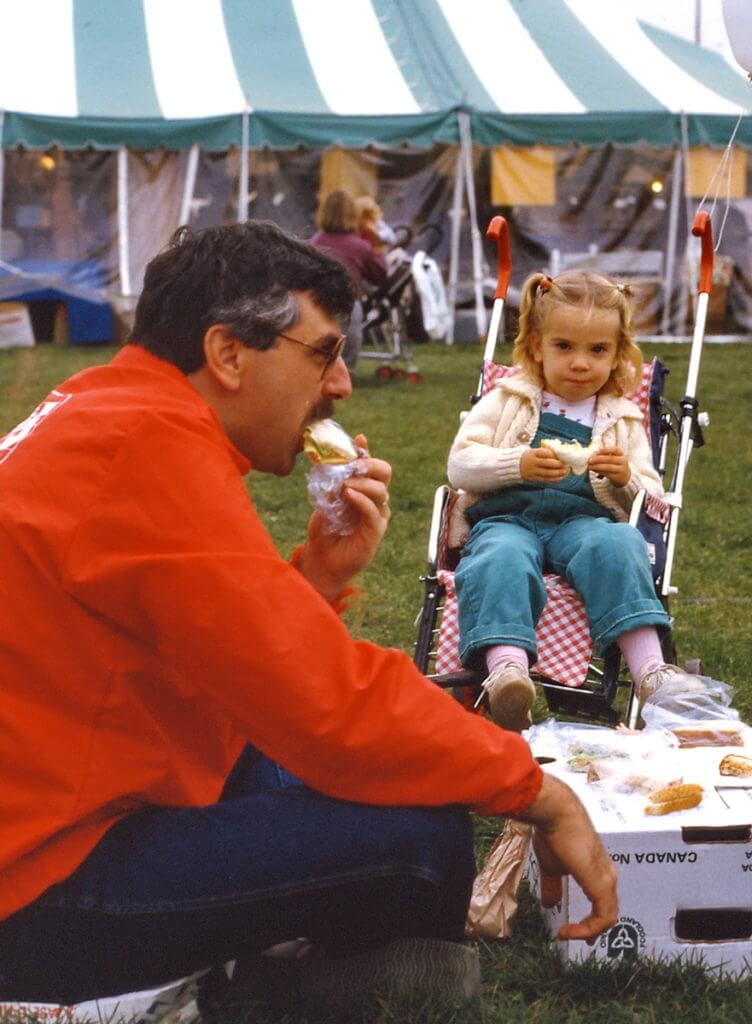 bob and his daughter having lunch, markham fair, 1983