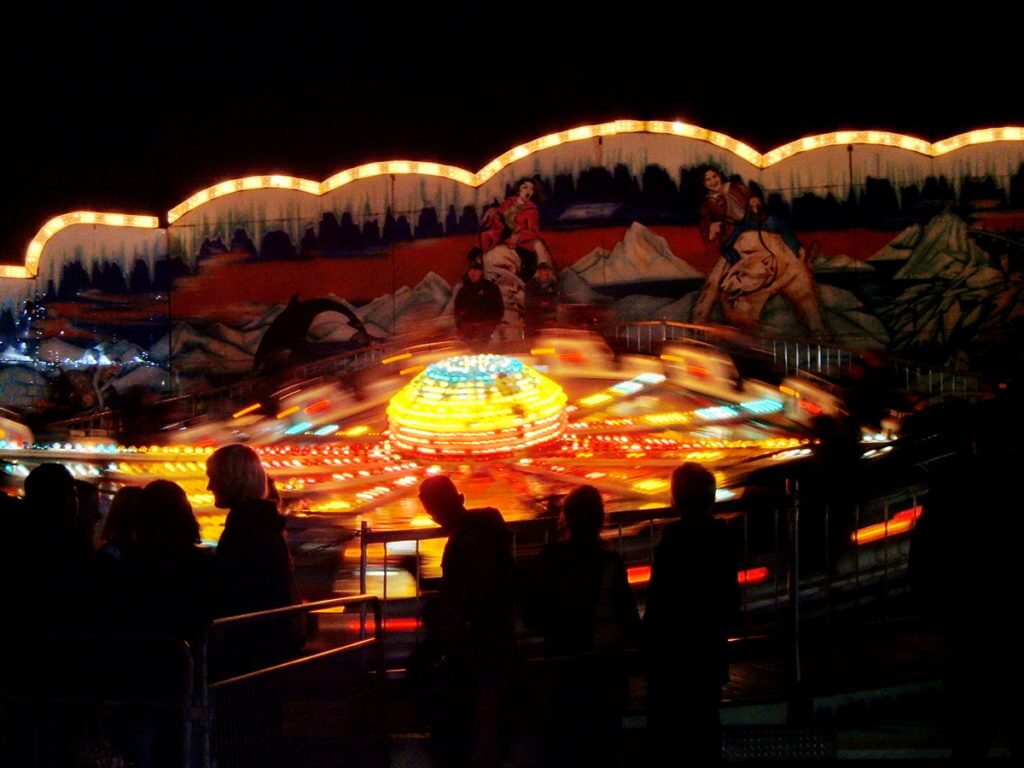 midway ride at nighttime, markham fair, markham, ontario, 2005
