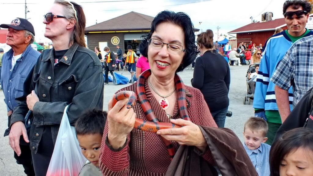 jean with a snake, markham fair, markham, ontario, 2012