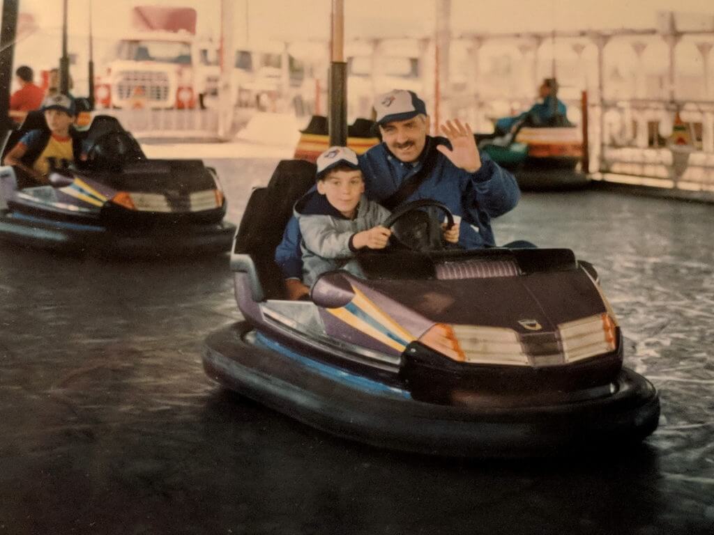 bob and son on the bumper cars, markham fair, 1985