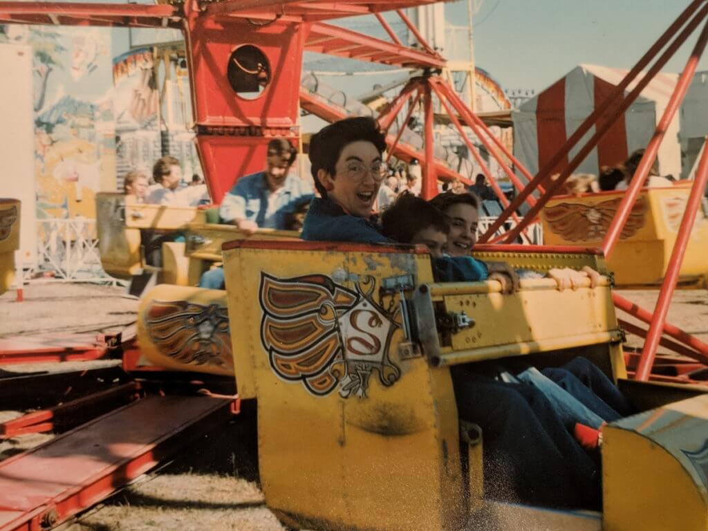 jean and her kids on the scrambler, markham fair, 1989