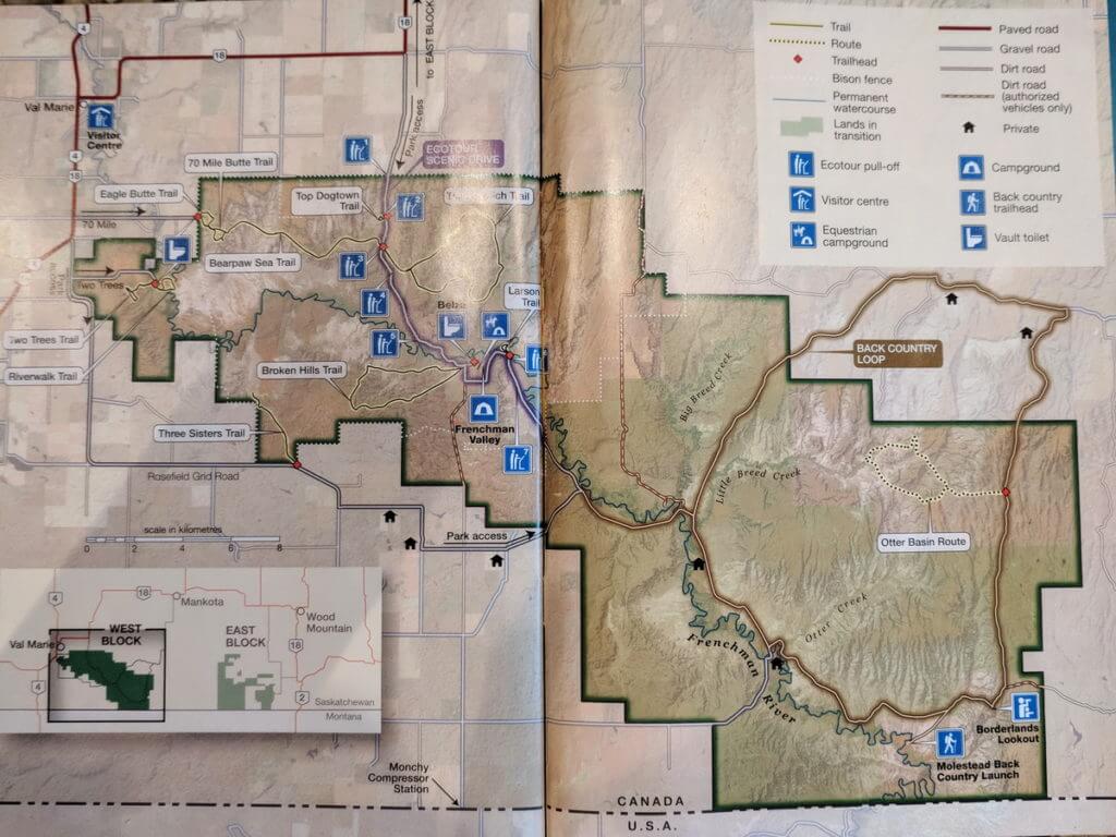 Image of a map of grasslands national park, saskatchewan