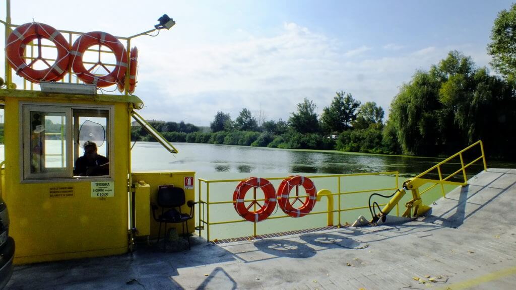 ferry on reno river, sant'alberto, italy