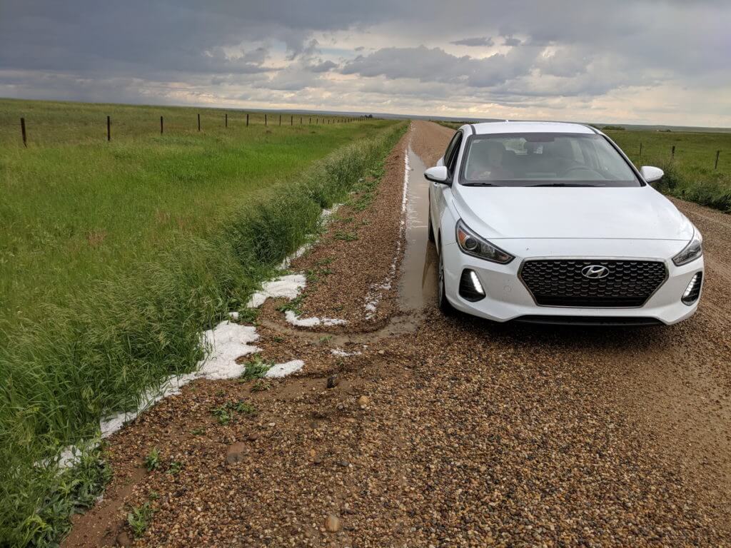 hail along the road, val marie, saskatchewan