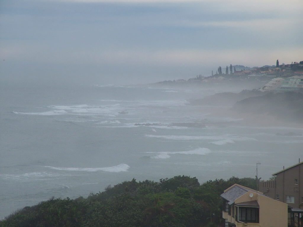 fog over the indian ocean, margate, south africa