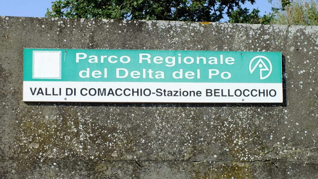 a sign for stazione bellocchio, Parco Veneto del Delta del Po National Park, italy