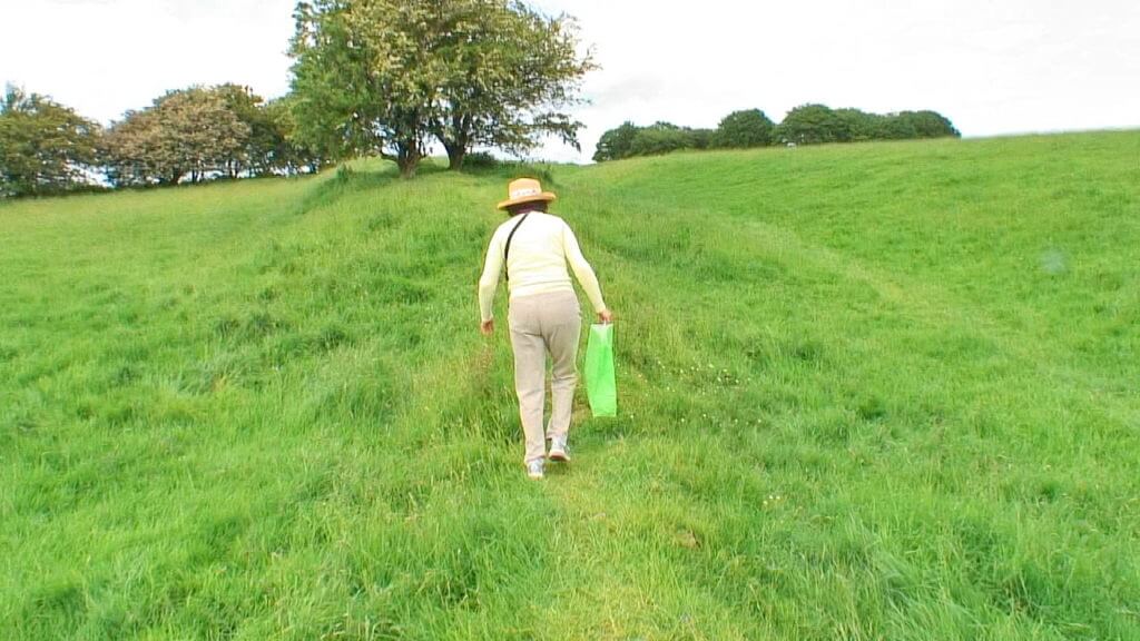 jean climbing hill to fairy tree of tara, county meath, ireland