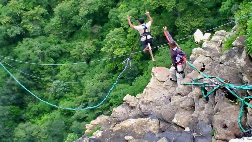 a bungee jumper at oribi gorge, south africa