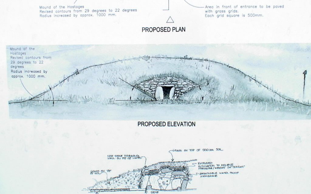 sketch of the interior of the mound of the hostages, the hill of tara, county meath, ireland