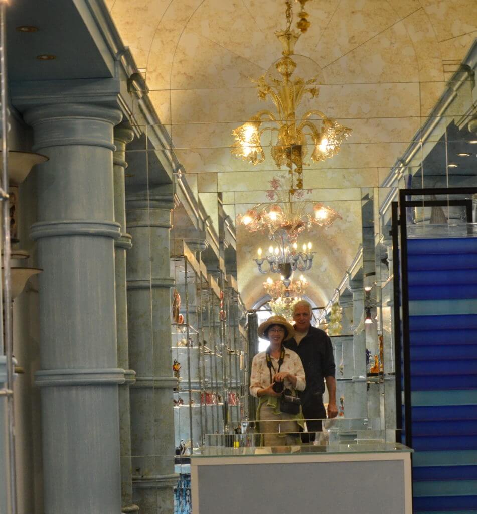 jean and bob in the an image of gino mazzuccato glass gallery, murano island, venice, italy