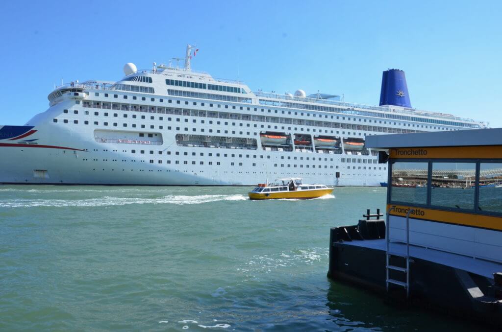 cruise ship and water taxi, venice, italy