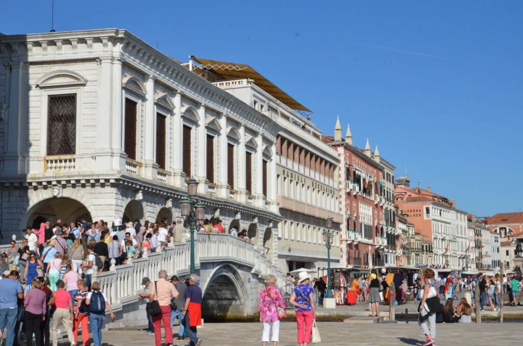 crowds on the main promenade, venice, italy